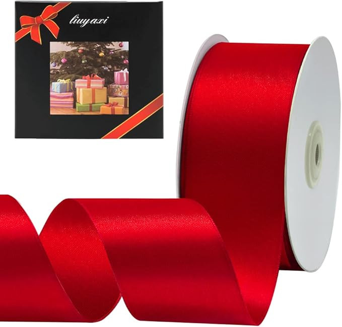LIUYAXI Red Double Faced Satin Ribbon, 2" X 50 Yards, Craft Fabric Ribbon for Gift Wrapping Flora... | Amazon (US)