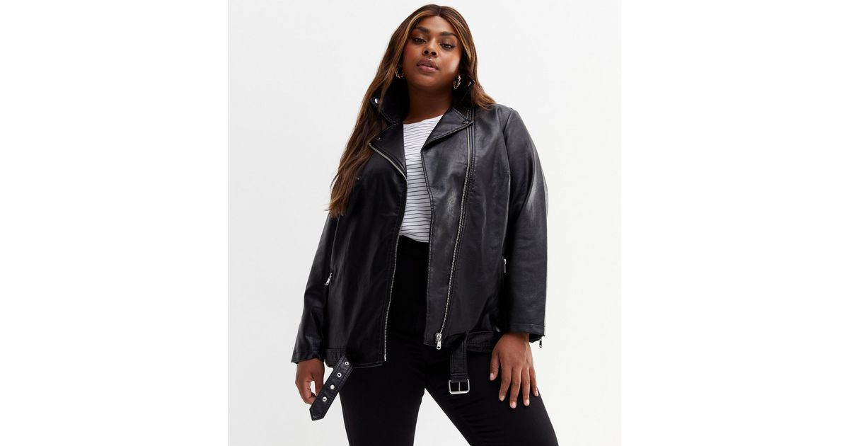 Curves Black Leather-Look Belted Biker Jacket
						
						Add to Saved Items
						Remove from S... | New Look (UK)