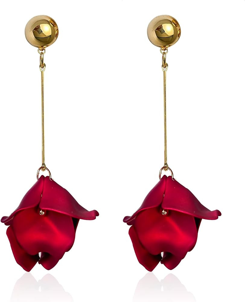 Acrylic Rose Petal Earrings Dangle Exaggerated Flower Earrings Drop Statement Multicolored Floral... | Amazon (US)