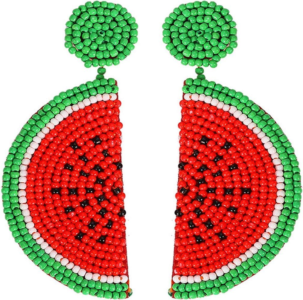 idealway Statement Dangle Fruit Earrings - Fashion Cute Pineapple Orange Watermelon Cherry Beaded... | Amazon (US)