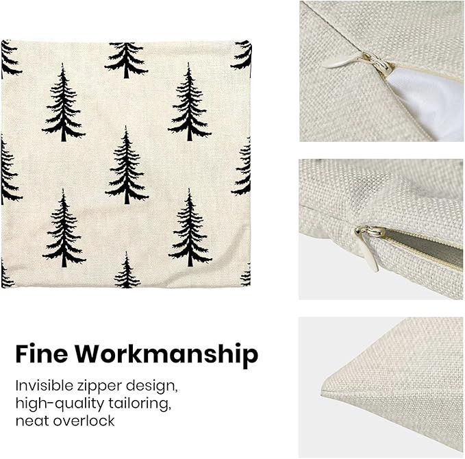 Christmas Pillow Covers 18x18 Inch Set of 2 Cream Black Christmas Tree Decor Throw Pillows Winter... | Amazon (US)