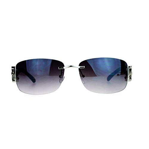 SA106 Luxury Rimless Art Deco Metal Chain Designer Sunglasses Silver Black | Amazon (US)