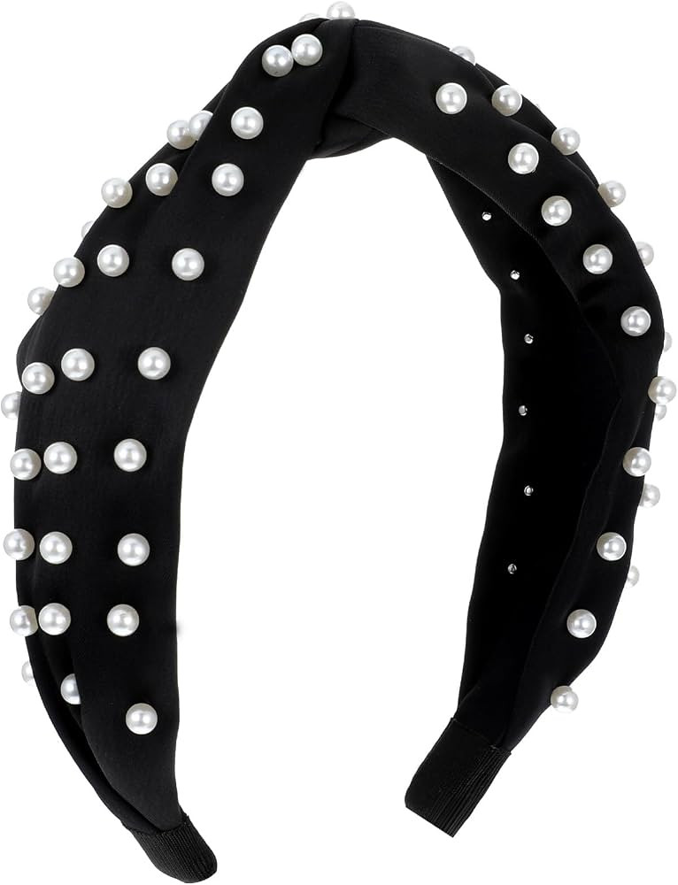 Pearl Knotted Hairbands for Women, Non-Slip Beaded Headband Jeweled Embellished Headband Wide Ele... | Amazon (US)