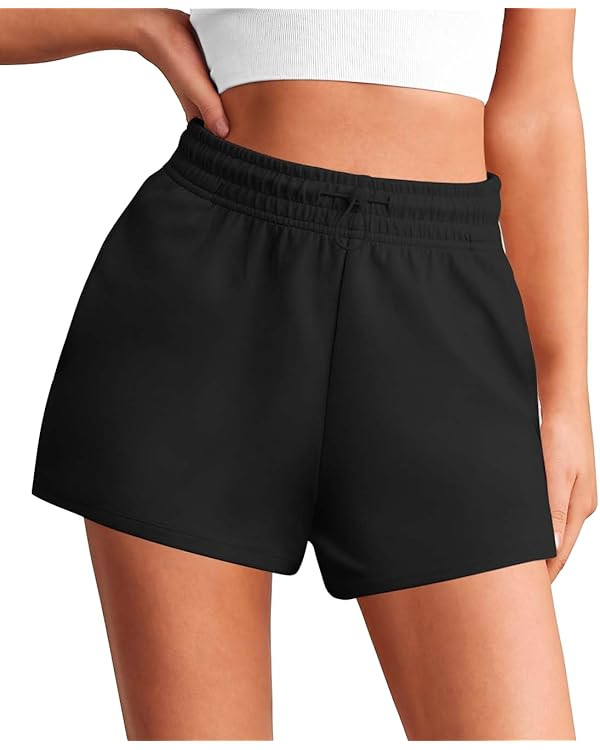 PINSPARK Sweat Shorts Women Lounge Athletic Short High Waisted Summer Sweatshorts Drawstring with... | Amazon (US)