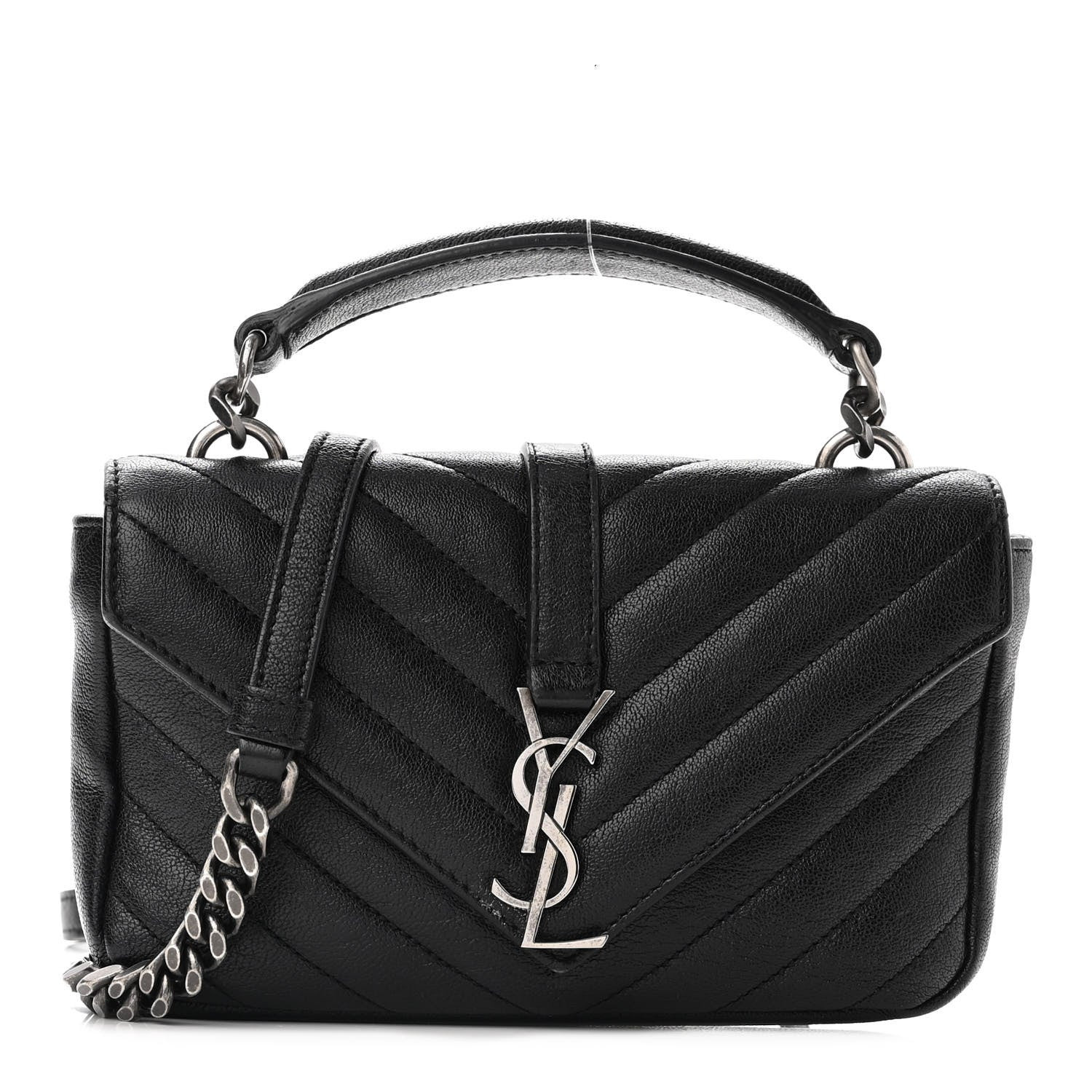 Sheepskin Matelasse Chevron Monogram College Chain Wallet Black | FASHIONPHILE (US)