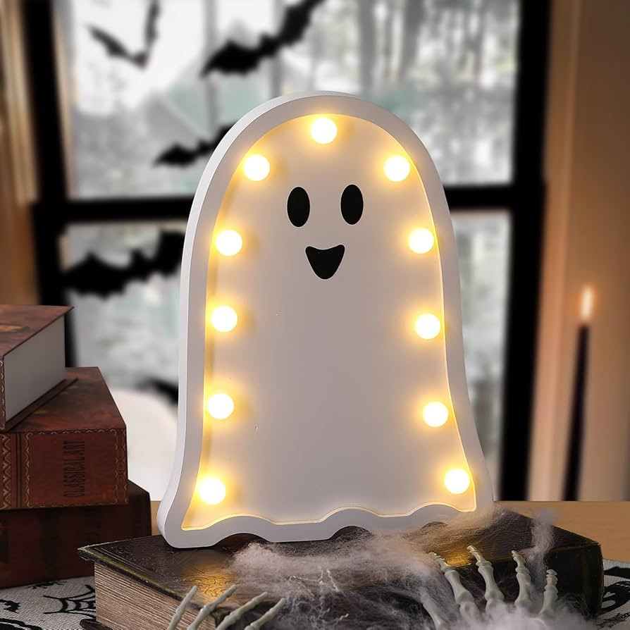 Halloween Decorations-Light Up Wooden Ghost-Handmade Ghost with Light for Halloween Decor Home Ki... | Amazon (US)