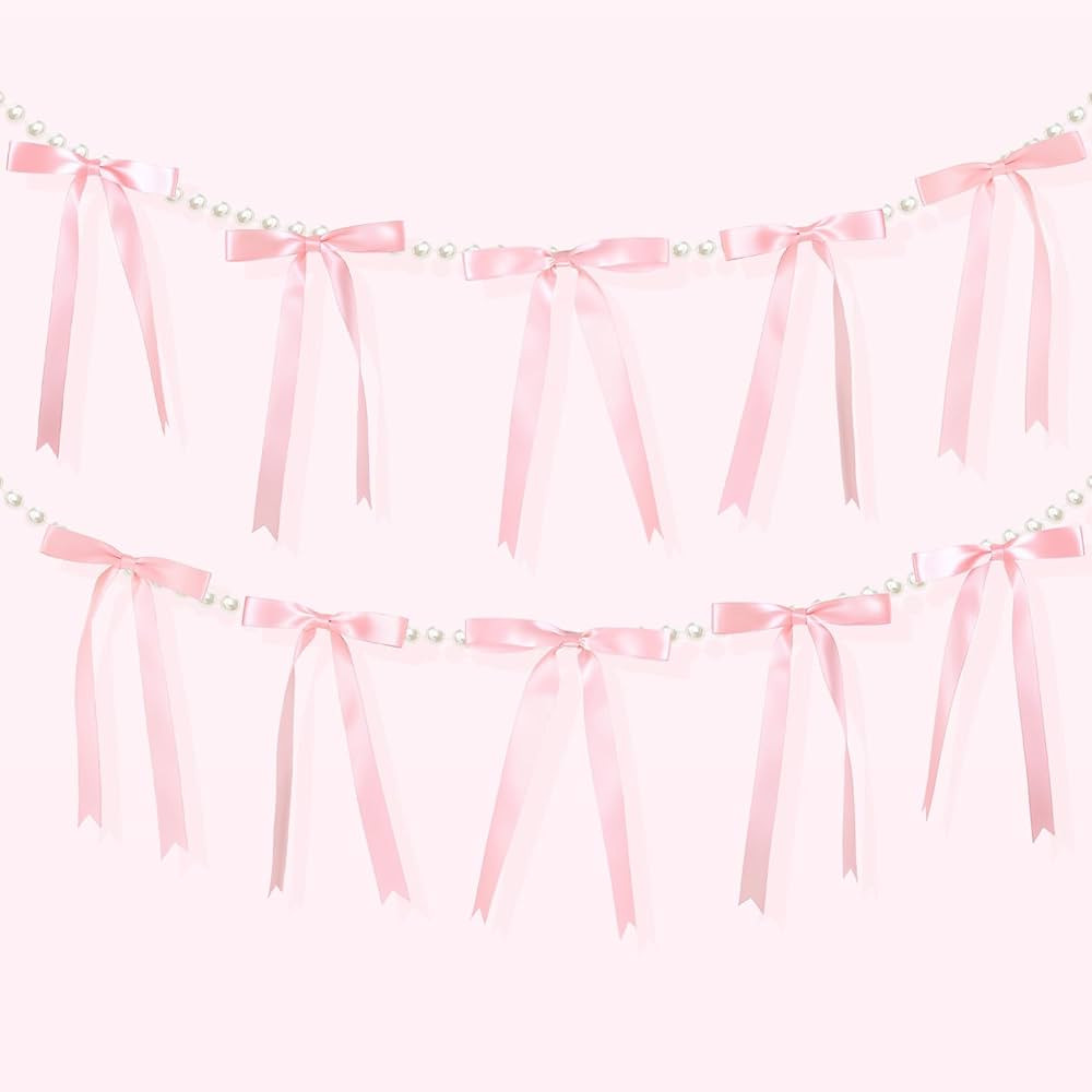 Riceshoot Pearl Bow Garland Banner for Bachelorette Party Decorations, Coquette Birthday Party, 9... | Amazon (US)