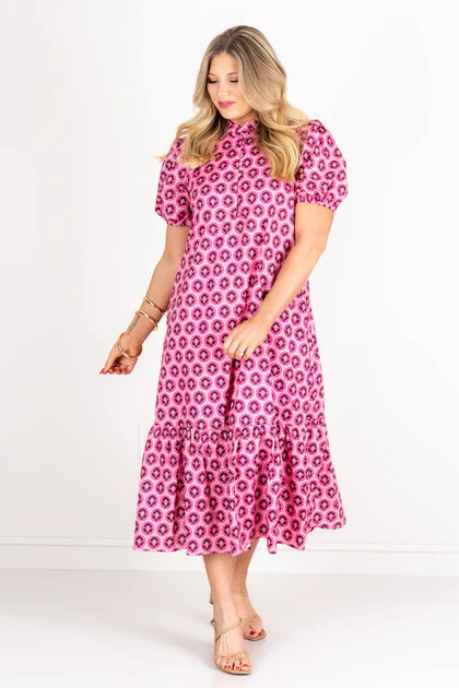 Spring Stroll Pink Short Sleeve Midi Dress | The Willow Tree