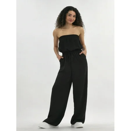 No Boundaries Crinkle Strapless Jumpsuit, Women's | Walmart (US)