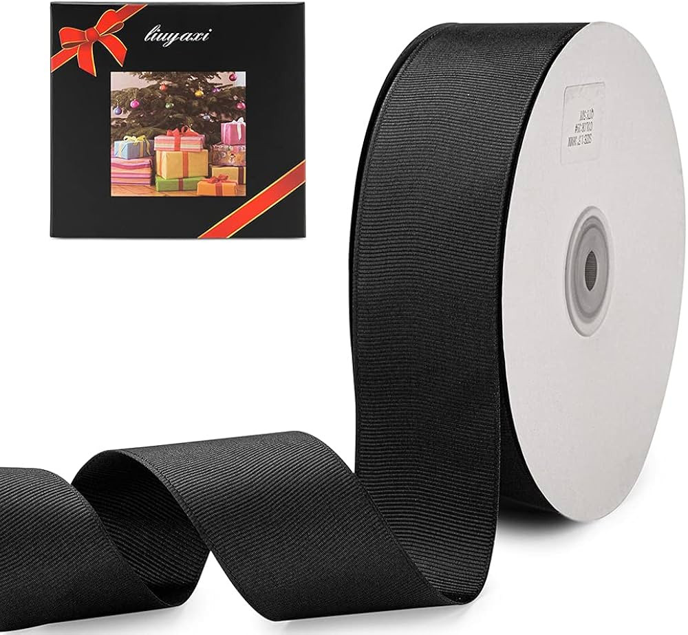 LIUYAXI 1-1/2" X 50 Yards Solid Black Grosgrain Ribbon, Perfect for Crafts, Wedding Decor, DIY Ha... | Amazon (US)