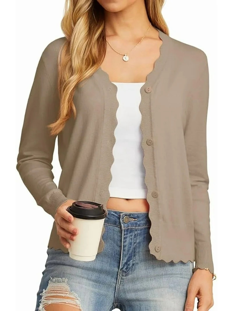 JWD Womens Open Front Cardigan Lightweight Sweater Button Down Long Sleeve Casual Knit Tops Shrug... | Walmart (US)