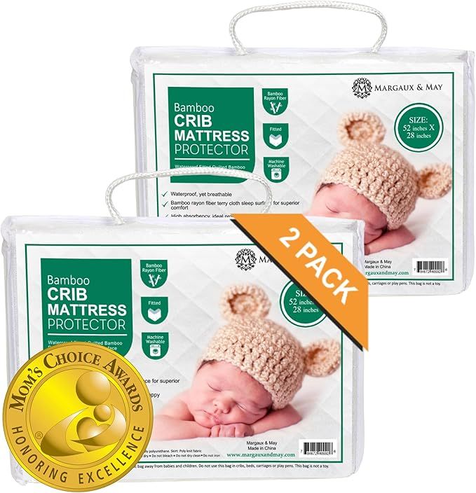 Ultra-Soft Waterproof Crib Mattress Protector Pad 2 pack - Breathable Premium Bamboo Rayon - Nois... | Amazon (US)