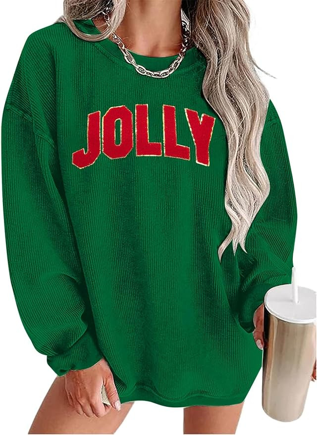 MAXIMGR Merry Christmas Sweatshirts Women Oversized Corduroy Merry Sweatshirt Jolly Sweater Xmas ... | Amazon (US)