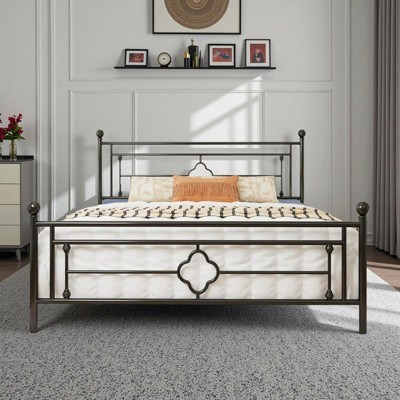 King Size Metal Bed Frame with Vintage Headboard & Footboard, No Box Spring, Storage, Noise-Free, Black, Easy Assembly | Target