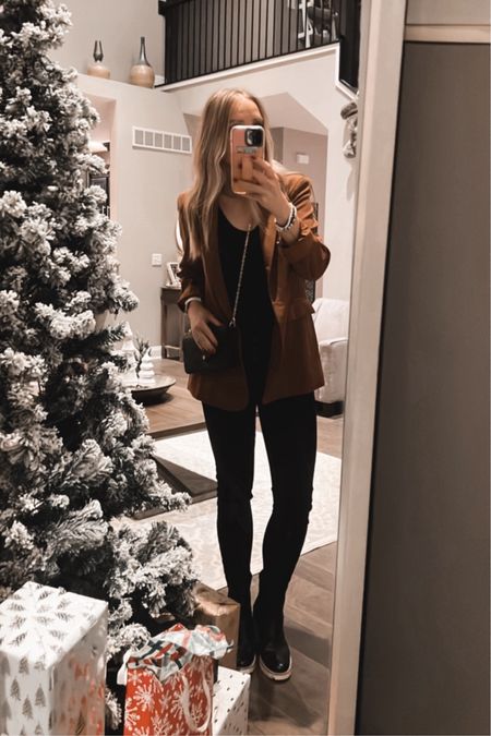 Holiday party outfit number one of the season. I love a good classic holiday outfit. This boyfriend blazer is so versatile, I may have also ordered in black. True to size (comes naturally big)

#LTKstyletip #LTKHoliday