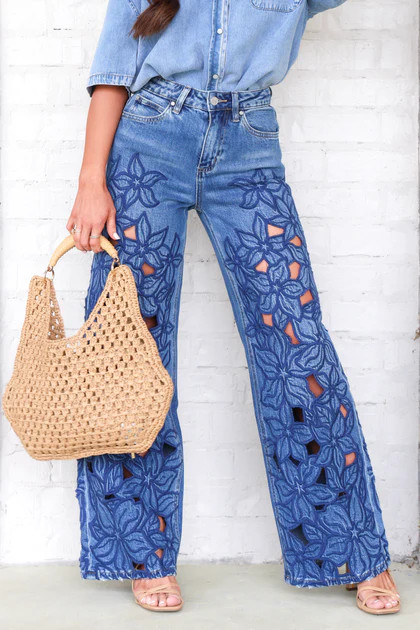 Blake High Rise Medium Blue Wide Leg Jean | The Willow Tree