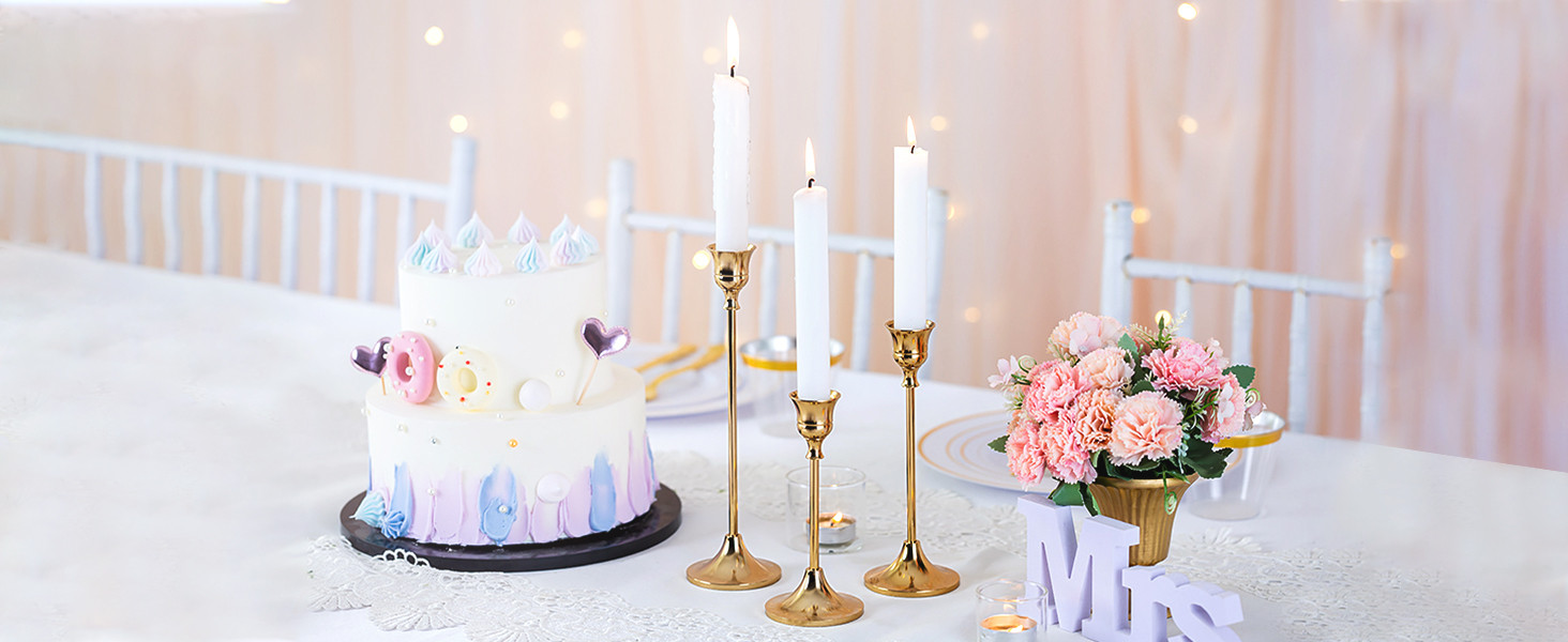 Candlestick Holders Taper Candle Holders, Set of 3 Candle Stick Holders Set, Brass Gold Candlesti... | Amazon (US)