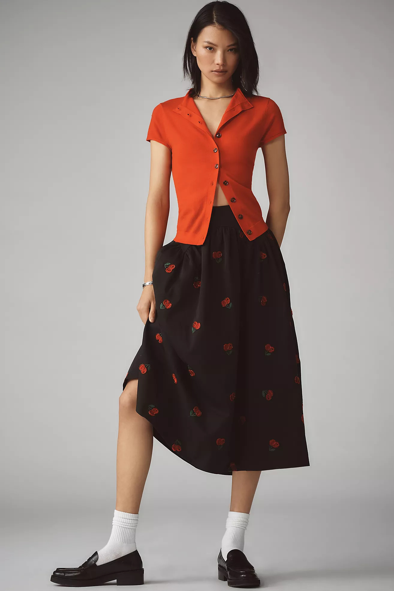 Avec Les Filles Petite Cherry Applique Midi Skirt | Anthropologie (US)