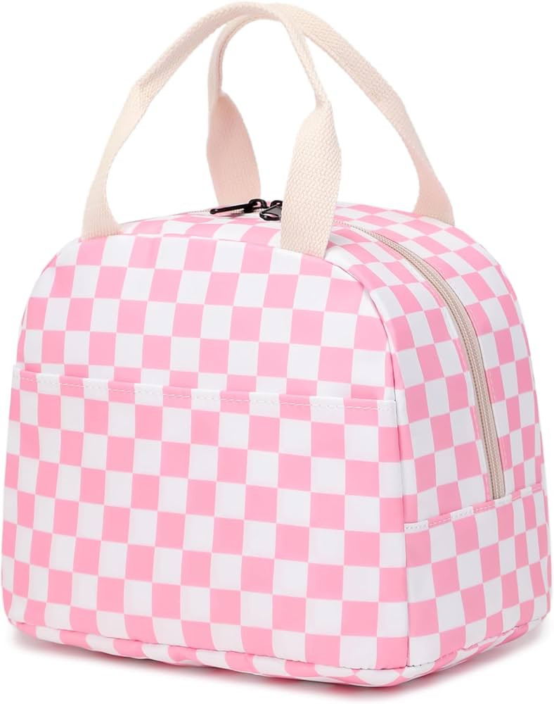 Checkered Lunch Bag for Girls Women, Cute Insulated Leakproof Lunch Box Container Reusable Cooler... | Amazon (US)