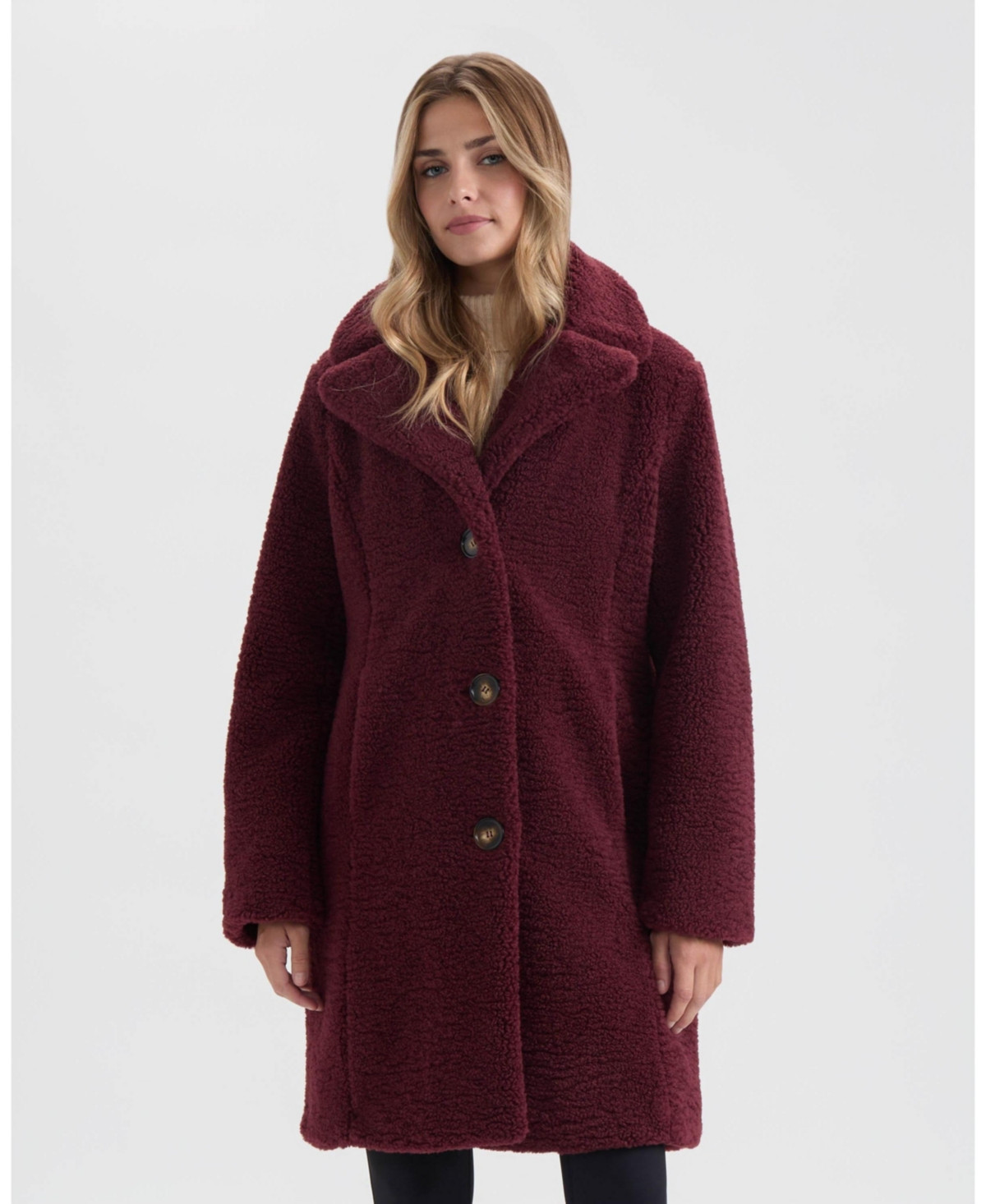 Women's Teddy Coat with Notch Collar - Merlot | Macy's