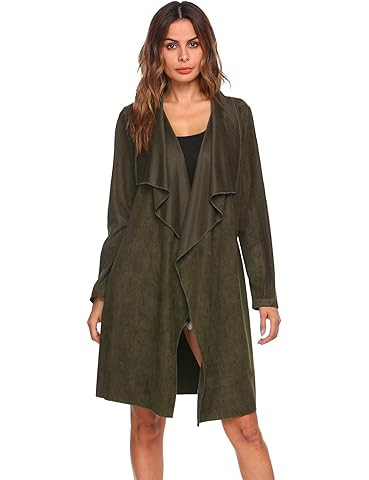 Romwe Women's Raw Cut Hem Waterfall Collar Long Sleeve Wrap Trench Pea Coat Cardigan | Amazon (US)