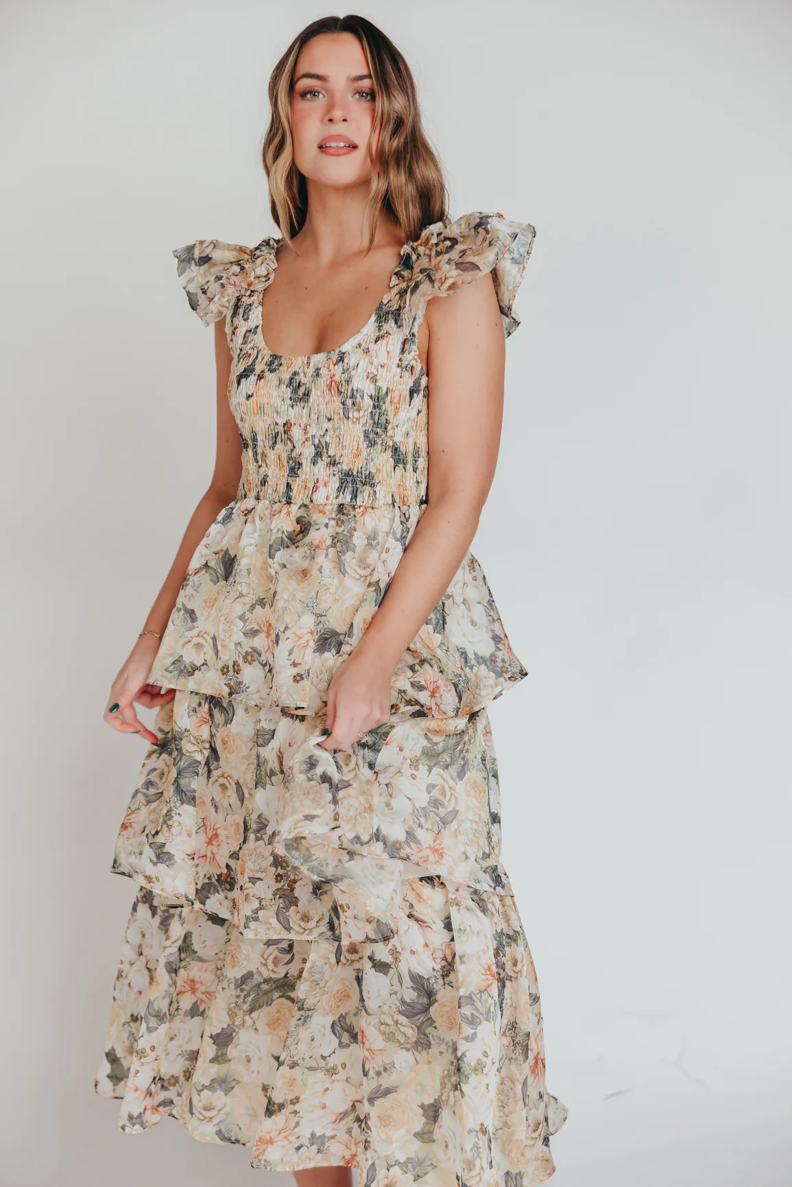 Forever & Always Midi Dress in Champagne Floral - Bump Friendly & Incl | Worth Collective