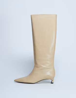 Topshop Sophie Premium leather pointed toe knee high boots in buttermilk | ASOS (Global)