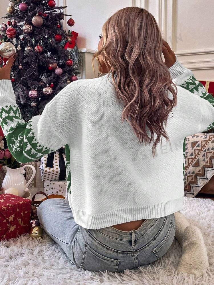 SHEIN Relaxiva Christmas Pattern Drop Shoulder Sweater | SHEIN