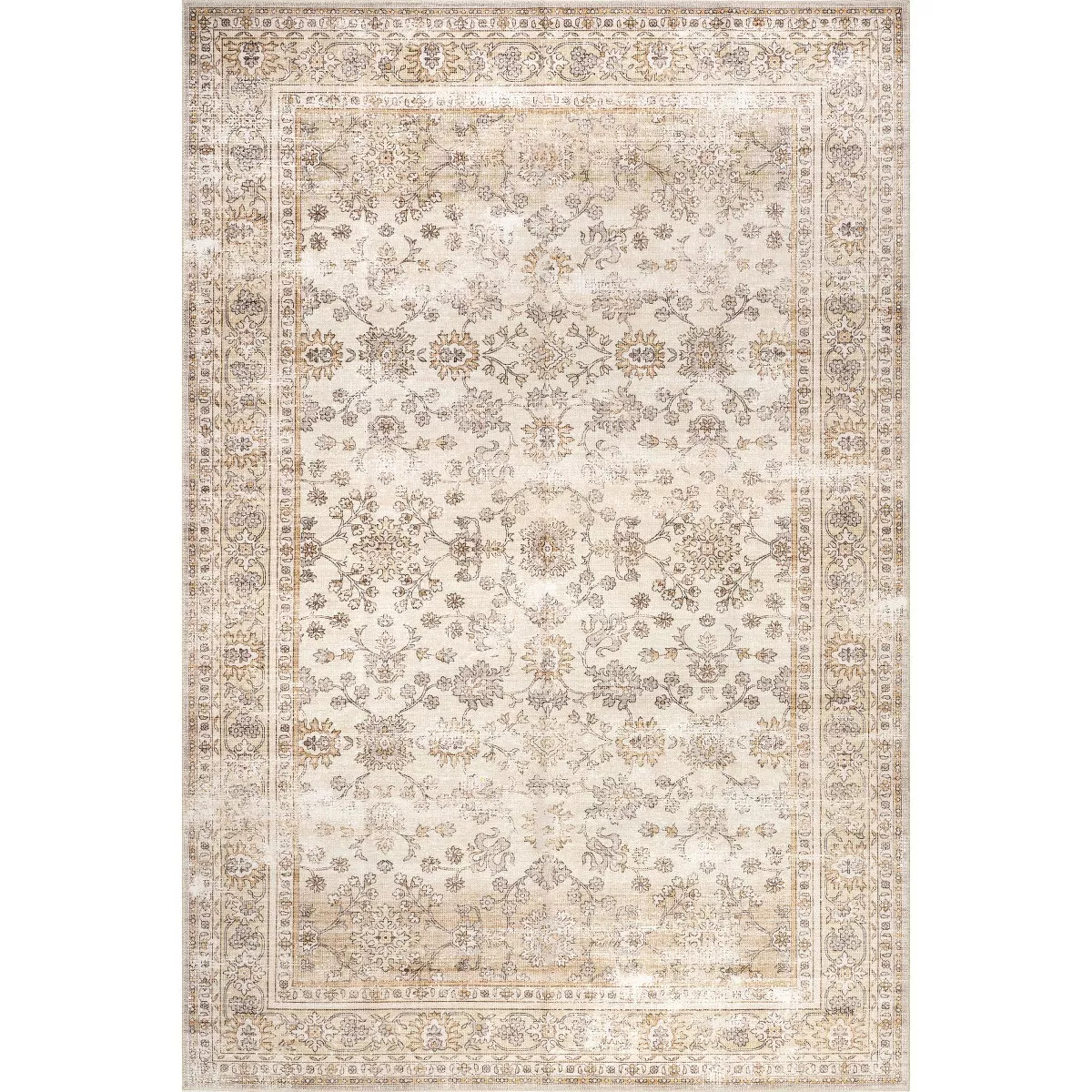 Nuloom Sia SplashGuard Vintage Floral Machine Washable Area Rug, 8' x 10', Beige | Target