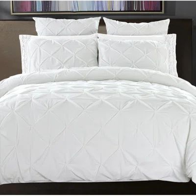 Pintuck Handcrafted 3 Piece Duvet Cover Set Size: Full/Queen, Color: Bright White | Wayfair North America