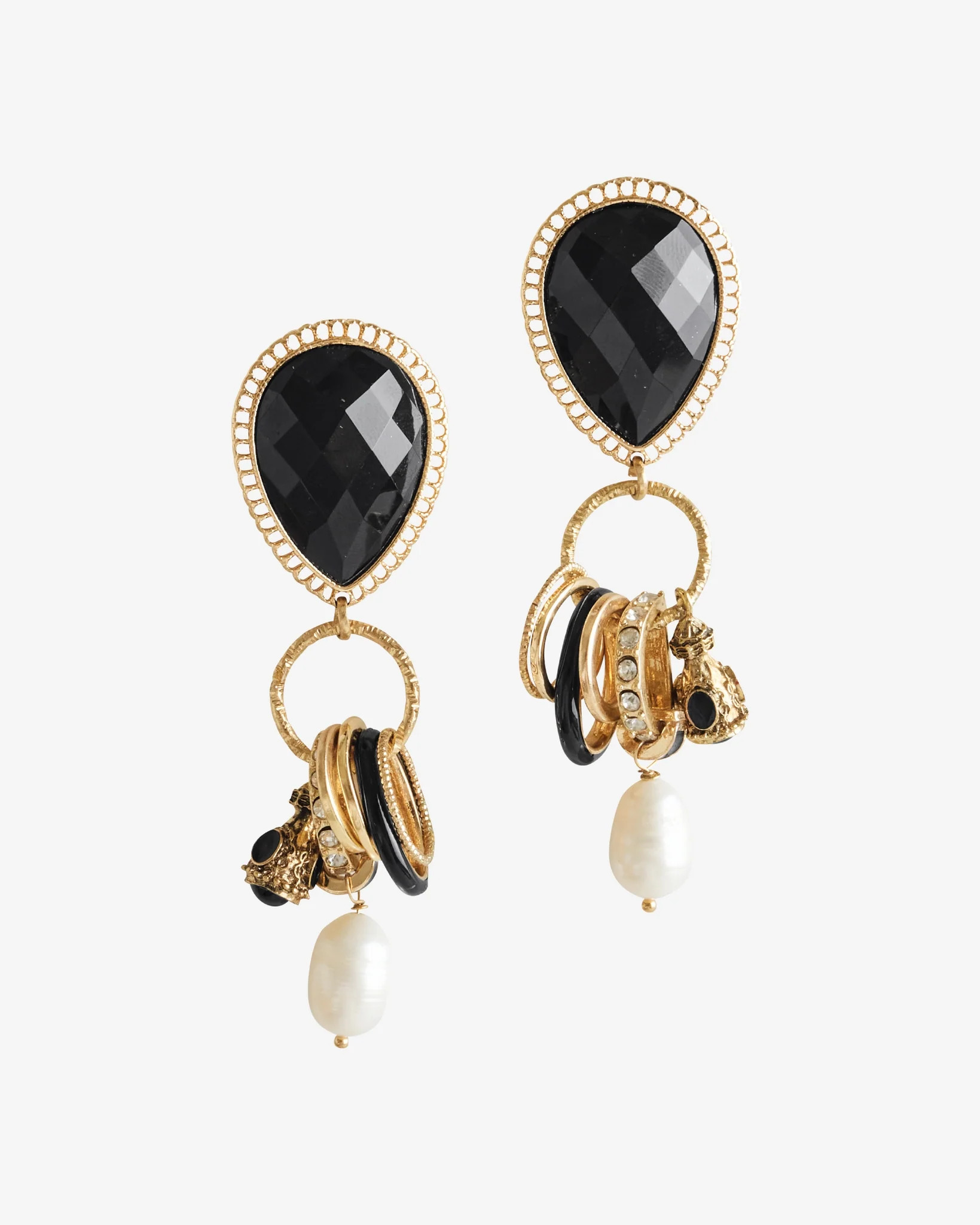 Charm Gem Drop Earring - Gold/Black | Boston Proper
