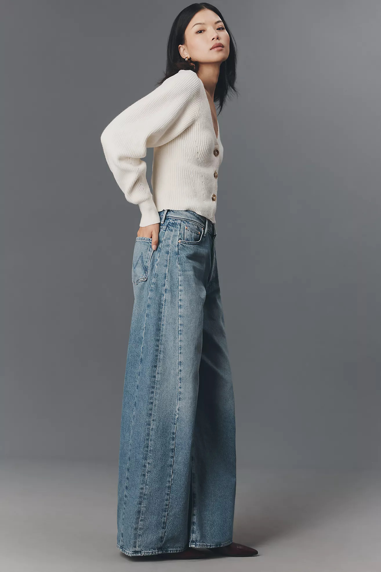 MOTHER Pipe Dream Button Sneak High-Rise Wide-Leg Jeans | Anthropologie (US)