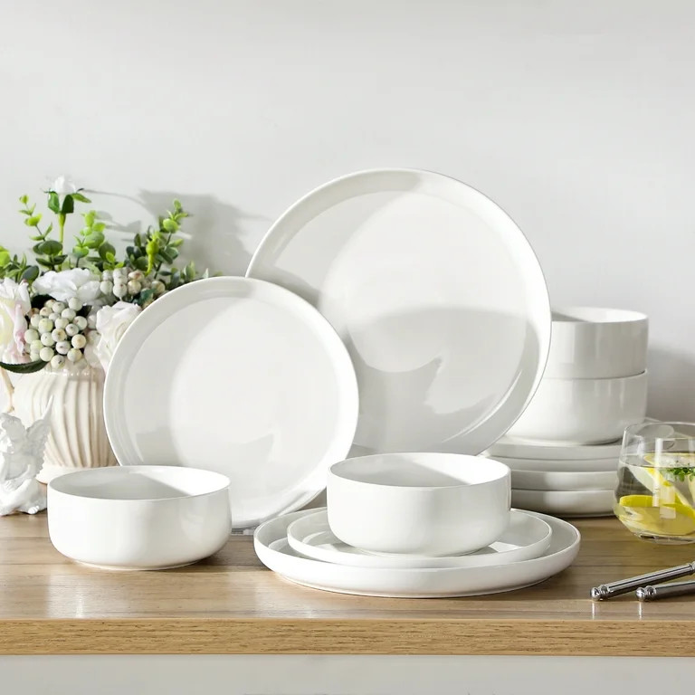 vancasso 12 Pieces Dinnerware Sets, Plates and Bowls Set for 4, Porcelain Dinner Set, White | Walmart (US)