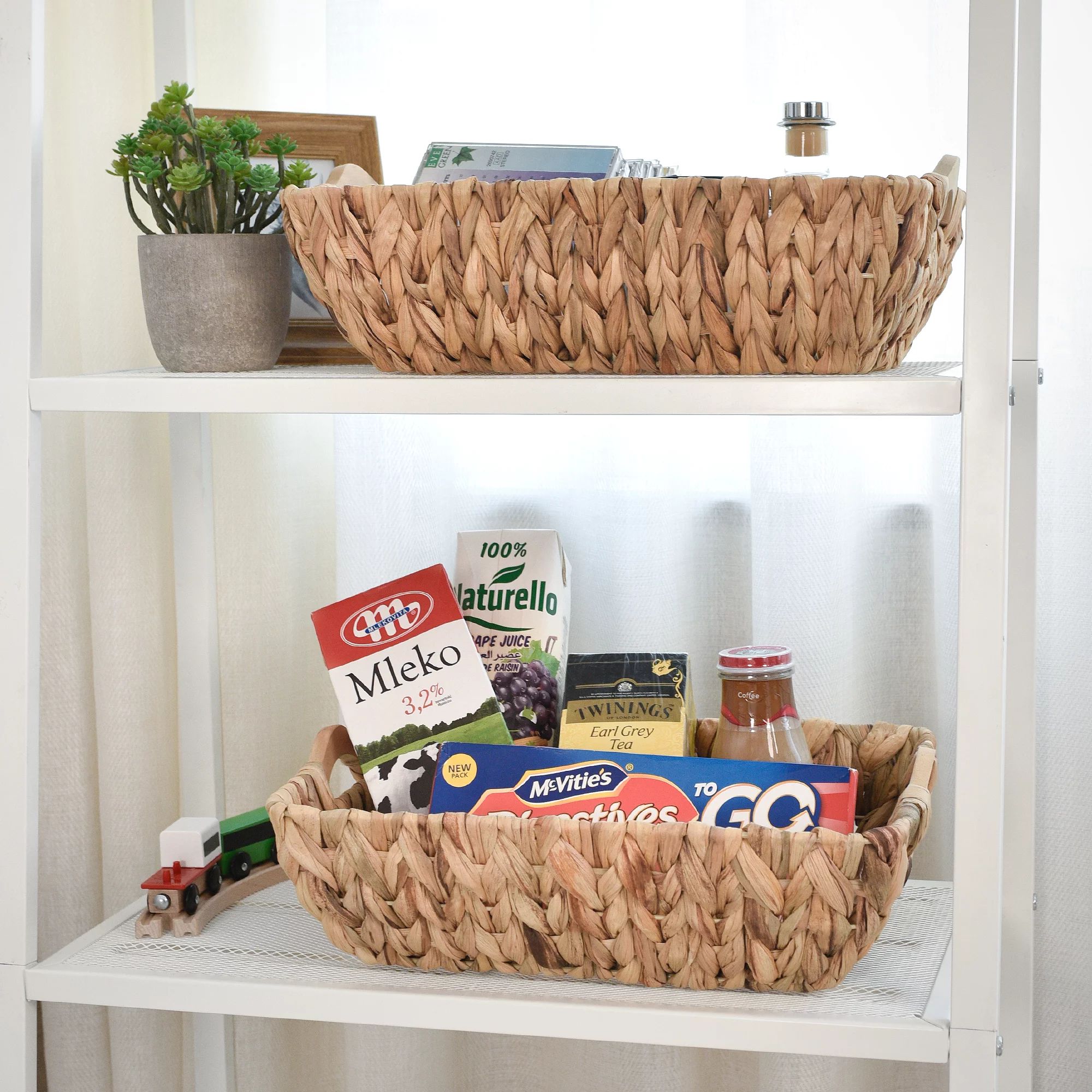 Woven Storage Baskets with Wooden Handles, Water Hyacinth Wicker Baskets for Organizing,Large, 14... | Walmart (US)