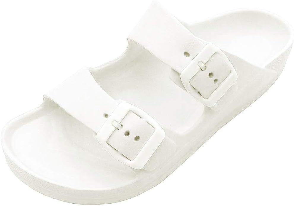 FUNKYMONKEY Women's Comfort Slides Double Buckle Adjustable EVA Flat Sandals | Amazon (US)