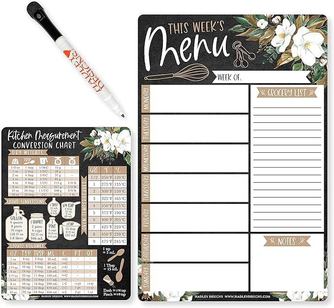 Weekly Meal Planner Dry Erase Board for Refrigerator - Magnolia Magnetic Weekly Menu Board for Ki... | Amazon (US)