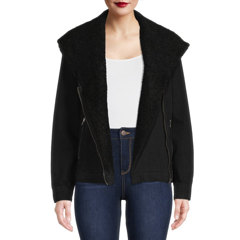 Time and Tru Women's Denim Faux Sherpa Jacket - Walmart.com | Walmart (US)