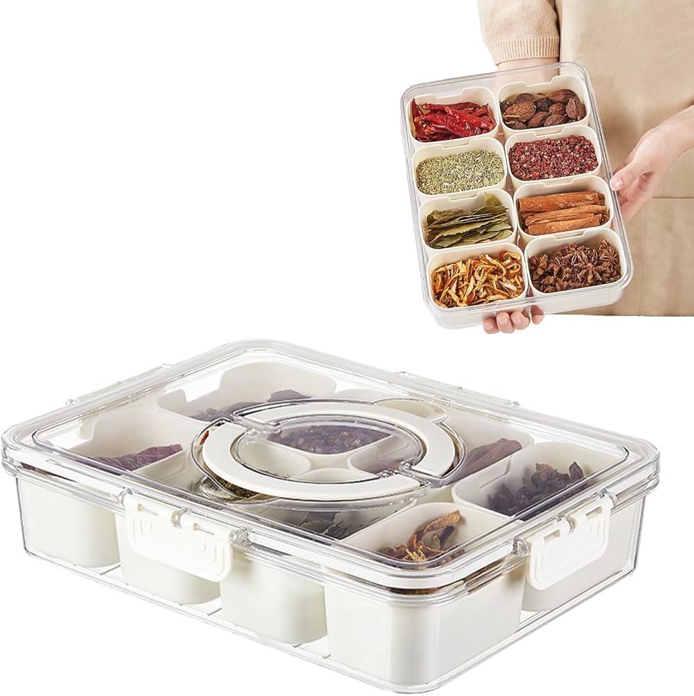 Plastic Seasoning Organizer Box Spice Storage Containers Snack Condiment Food Holder 8 Compartmen... | Amazon (US)