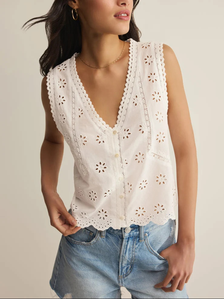 Darcy Eyelet Tank - White | Lilla & Beth