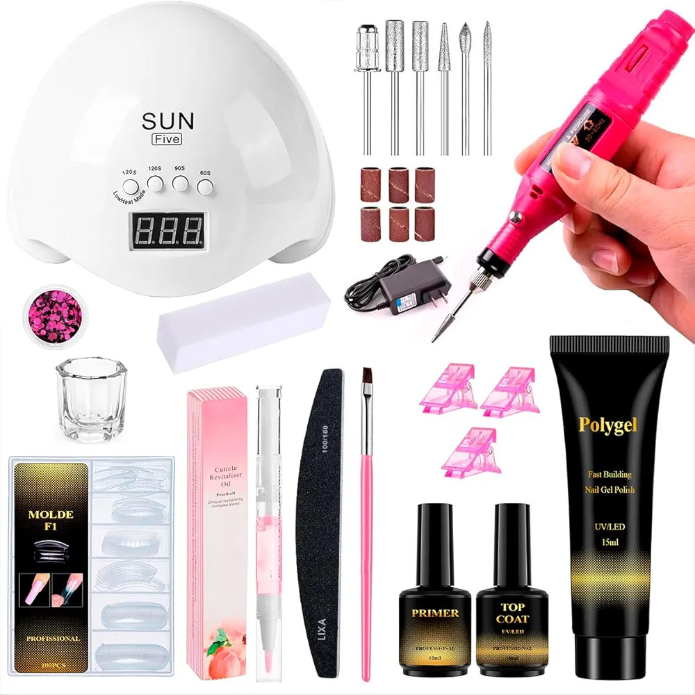 Kit Unhas Em Gel Polygel Alongamento Unha Cabine Uv/Led 48w Lixa Lixadeira Eletrica Molde F1 | Amazon (BR)