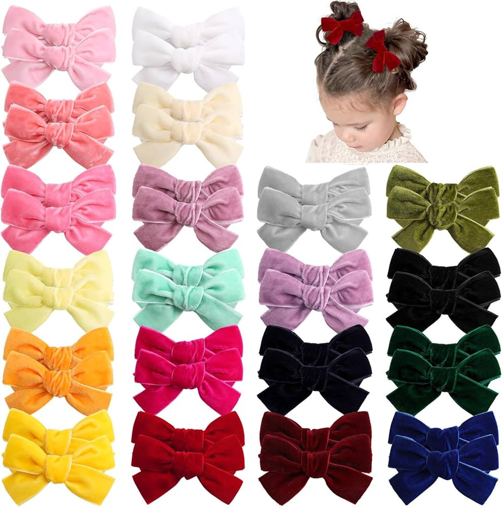 Oaoleer 40Pcs 3.5Inch Hair Bows for Toddler Girls, Velvet Neutral Pigtail Bows Alligator Clips Ha... | Amazon (US)
