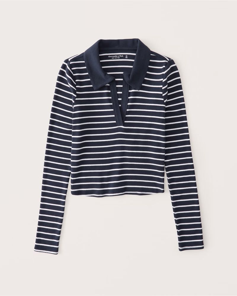 Striped Long-Sleeve Ribbed Polo Top | Abercrombie & Fitch (US)