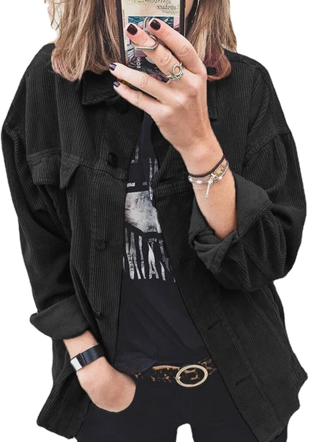 Theenkoln Womens Shirts Long Sleeve Button Down Casual Solid Color Ribbed Corduroy Jacket Blouse ... | Amazon (US)