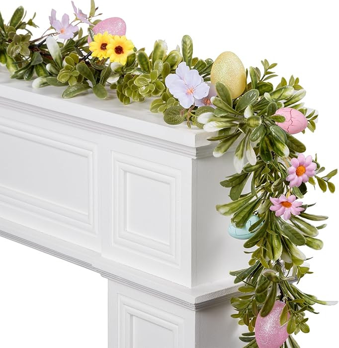 6 FT Pre-Lit Easter Garland with 20 LED Lights & 8 Mode Timer, Lighted Pastel Easter Egg Garland ... | Amazon (US)