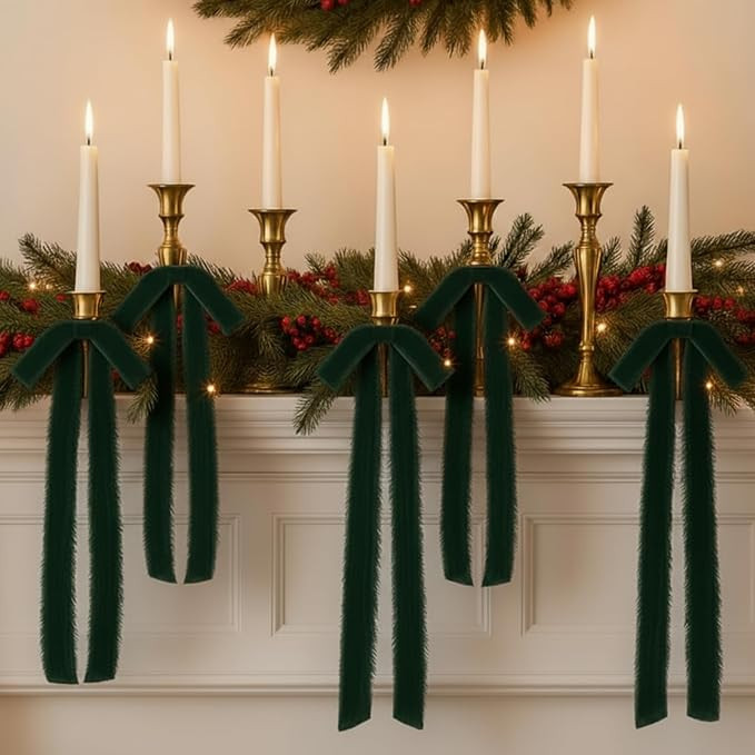 12 Pcs Velvet Christmas Bows Candle Holder Decoration Large Raw Edge Pre-Tied Bow 7.1"x15.7" Vint... | Amazon (US)