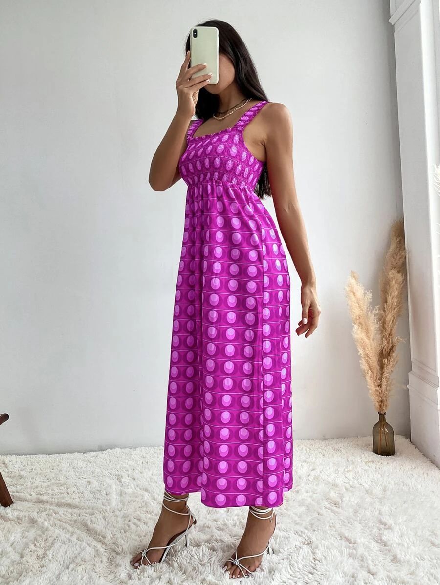Allover Print Shirred Bodice Cami Dress | SHEIN