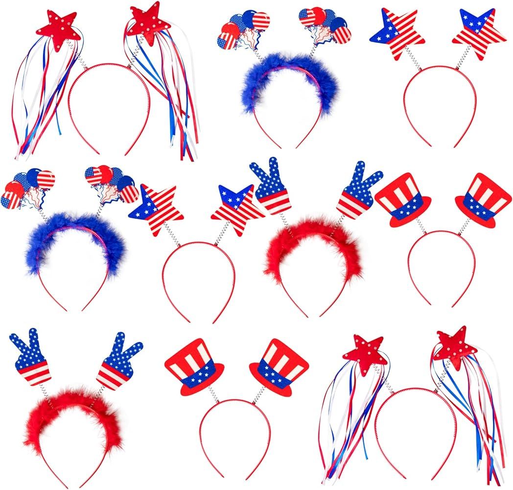 Moon Boat 10PCS Patriotic Head Boppers Headband - Star Uncle Sam Hat Balloons- Fourth 4th of July... | Amazon (US)