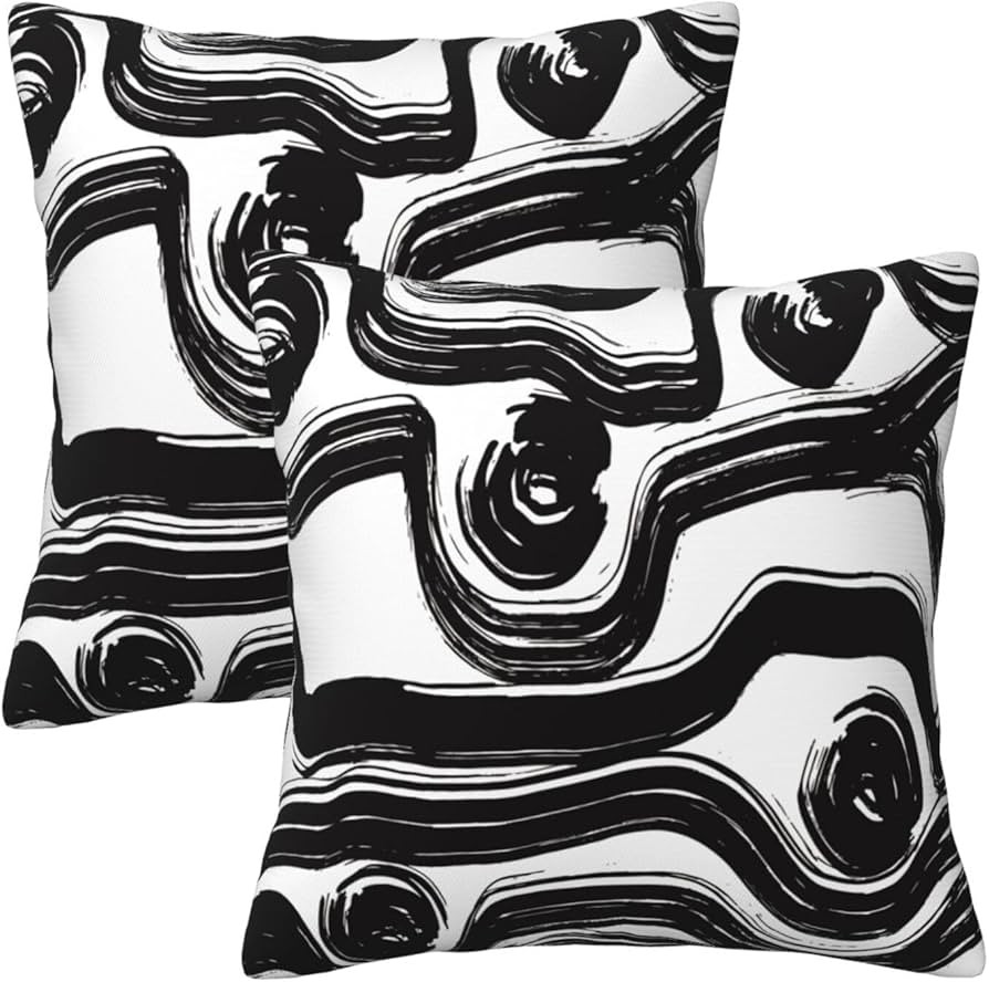 Black and White Striped Throw Pillow Covers 18x18 in Set of 2 Decorative Modern Pattern Linen Abs... | Amazon (US)