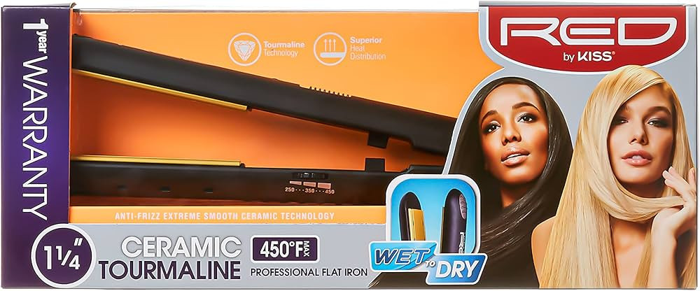 RED by KISS Flat Iron Professional Ceramic Tourmaline Professional Hair Straightener (1.25") | Amazon (US)
