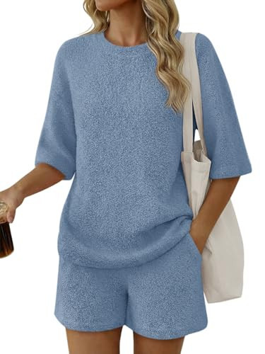 Tankaneo Womens 2 Piece Outfits Lounge Sets 3/4 Sleeve Oversized Tops and Elastic Waist Shorts Pajama Sets Loungewear | Amazon (US)